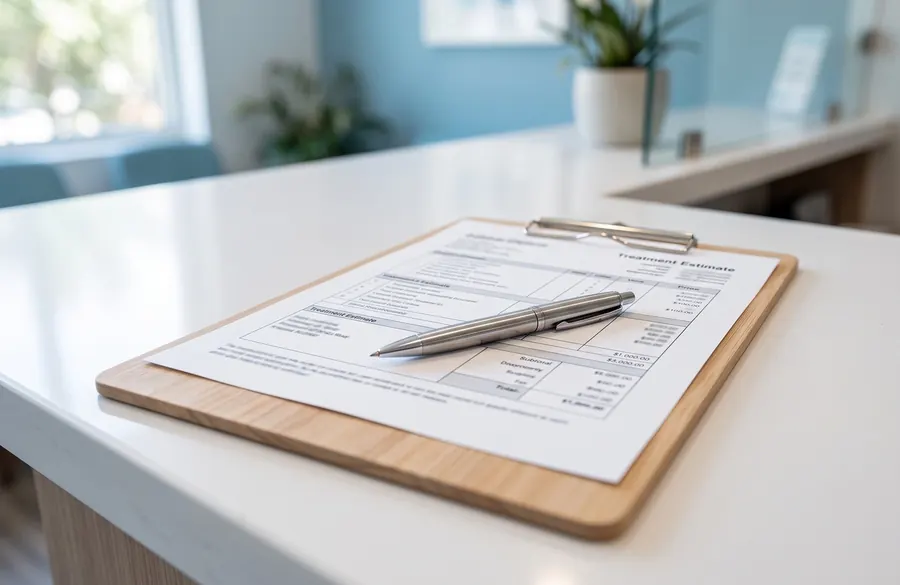 A printed treatment estimate on a clipboard with a pen.
